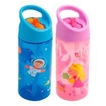 Garrafa Infantil Canudo Retrátil 400ml Astronauta + Garrafa Infantil Canudo Retrátil 400ml Princesa - Buba