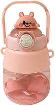 Garrafa Infantil com Alça e Tampa Divertida de Ursinho - 500ml Rosa - Resistente e Portátil para Escola e Passeios