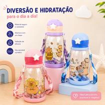 Garrafa Infantil com Canudo e Alça Ajustável 500ml Antivazamento, Tampa Flip Garrafa Infantil com Canudo e Alça Ajustável 500ml Antivazamento, Tampa Flip
