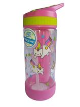 Garrafa Infantil Com Canudo e Tubo de Gel Gato Unicórnio 414ml