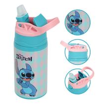 Garrafa Infantil De Alumínio Stitch Squeeze Tampa e Alça