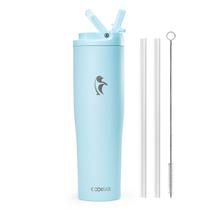 Garrafa isolada Thermos Coolflask Slima de 40 onças azul Garrafa isolada Thermos Coolflask Slima de 40 onças azul