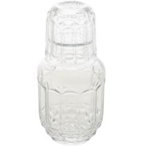 Garrafa Lyor 500ml para Água Moringa de Vidro Faces com Copo Tampa 145ml para Bebidas