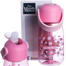 Garrafa Minnie Mouse Infantil Com Canudo Silicone Alça 400ml BPA Free Oficial Disney