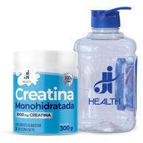 Garrafa para academia 2 litros com alça + pote de Creatina Monohidratada J&I Health 300g pura