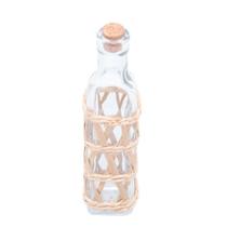 Garrafa Para Azeite de Vidro Com Fibra Natural Rattan e Tampa Rolha Galheteiro Wolff 300ml
