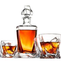 Garrafa Para Whisky Licor Conhaque Bourbon Design Burnley Conjunto com 6 Copos - Genuinos