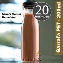 Garrafa Pet, cristal, 200ml c/ 20unidades lacre, galvanotek, tampa preta