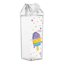 Garrafa Plástica Transparente em Formato de Caixa de Leite 450ml Leo&Leo