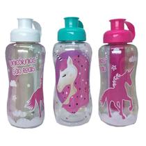 Garrafa plástica Unicórnios com tubo de gelo 550ml Plasduran Garrafa plástica Unicórnios com tubo de gelo 550ml Plasduran