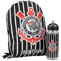 Garrafa plástico 450ml com mochila tipo saco - corinthians Garrafa plástico 450ml com mochila tipo saco - corinthians