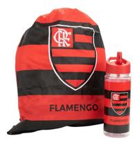 Garrafa Plástico 450ml Com Mochila Tipo Saco Flamengo