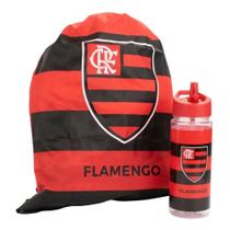 Garrafa Plástico 450ml Com Mochila Tipo Saco Flamengo