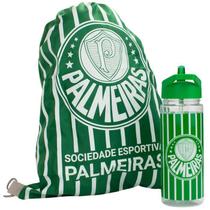 Garrafa plástico 450ml com mochila tipo saco - palmeiras