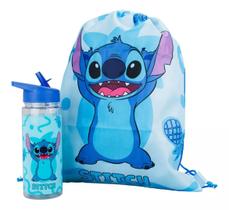 Garrafa Plástico 450ml Com Mochila Tipo saco Stitch Abacaxi -Disney