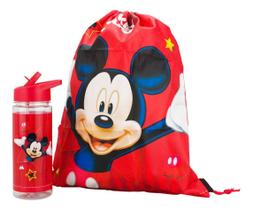 Garrafa Plástico Mickey 450ml Mochila 30x43cm Disney