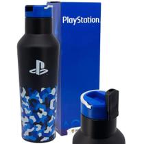 Garrafa Playstation Térmica 6 Horas Quente Gelada Preta E Azul Com Canudo E Alça 600ml Oficial Sony