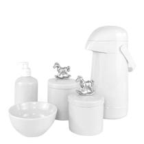 Garrafa Potes Molhadeira e Porta Álcool Gel Cavalinho Prata