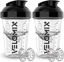 Garrafa Protein Shaker VELOMIX 600mL, pacote com 2 unidades com batedor de arame transparente Garrafa Protein Shaker VELOMIX 600mL, pacote com 2 unidades com batedor de arame transparente