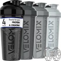 Garrafa Protein Shaker VELOMIX, pacote com 4 unidades, 800 ml, com batedor de arame Garrafa Protein Shaker VELOMIX, pacote com 4 unidades, 800 ml, com batedor de arame