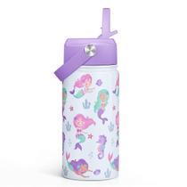 Garrafa SANDJEST Mermaid Kids 355ml com tampa de palha isolada