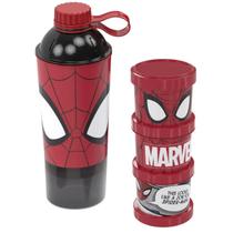 Garrafa Shakeira 600ml e 3 Potes Homem Aranha Plasútil