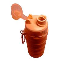 Garrafa Silicone Dobrável Retrátil 500 mL Tampa Rosca com Mosquetão Laranja Garrafa Silicone Dobrável Retrátil 500 mL Tampa Rosca com Mosquetão Laranja