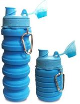 Garrafa Silicone Retrátil Dobrável 500 Ml Tampa Rosca Azul Garrafa Silicone Retrátil Dobrável 500 Ml Tampa Rosca Azul