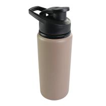 Garrafa Squeeze 600ml Alumínio Fitness Água Academia Esporte Escritório Com Alça Bege