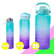Garrafa Squeeze Água Galão 2L 900ml 300ml Degrade Adesivos 3D Degrade:Tampa Verde