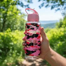 Garrafa Squeeze Camuflada 700ml com Canudo Garrafinha Esportiva Reutilizável Resistente Portátil para Academia Caminhada Treino e Viagem