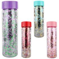 Garrafa / squeeze de plastico as com parede dupla + glitter e tampa weeze colors 500ml - C3B