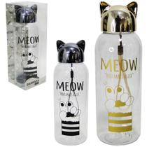 garrafa / squeeze de plástico as gato meow com tampa + alça metalizado 650ml - C3B