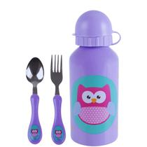 Garrafa Squeeze Infantil INOX Corujinha 400ML Com talher infantil