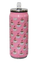 Garrafa Squeeze Inox Com Canudo 360Ml Café Rosa