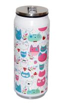 Garrafa Squeeze Inox Com Canudo 360Ml Gato Branco