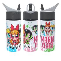Garrafa Squeeze Meninas Super Poderosas Personalizada Com Nome Volta As Aulas 600ml