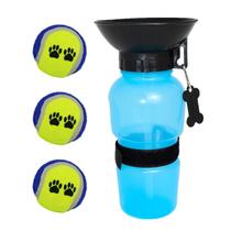 Garrafa Squeeze Pet Azul Para Passeios + 3 Bolinhas de Tênis