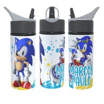 Garrafa Squeeze Sonic Personalizada Com Nome Volta As Aulas 600ml