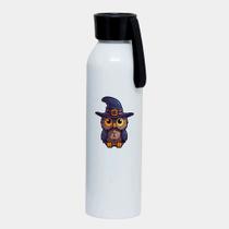 Garrafa Squeeze Sport Branca Premium 650ml HALLOWEEN CORUJA CHAPEU ROXO