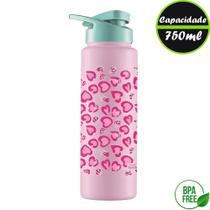 Garrafa Squeeze Sport Rosa Estampa Coração 750ml
