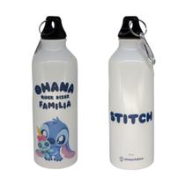 Garrafa Stitch Disney Zona Criativa Alumínio com Mosquetão Rosca 500ml Água Escritório Academia Caminhada Cor:BrancoNom