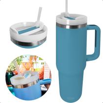 Garrafa Térmica 1200ml Bebida Fria E Quente Tampa 2 Em 1 Com Canudo Alça Lateral Antideslizante Festa Treino Esporte Aço Inox