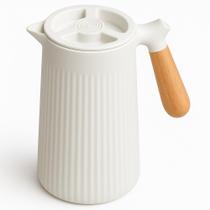 Garrafa Térmica 1L Branca Cabo de Madeira Nórdica Florença Em Casa Tem