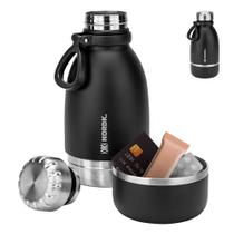 Garrafa Térmica 1L Nordk To Go 2 em 1 Inox Com Divisória Compartimento Pet Chá Whey Academia