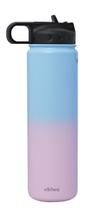 Garrafa Térmica 650 ml Squeeze Vik Tampa Canudo Aço Inox Degrade Rosa/Azul VIKTWA