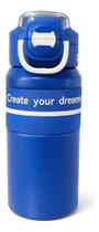 Garrafa Térmica 650ml Inox Moderna Com Trava Antivazamento Cor: Azul com Branco