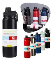 Garrafa Térmica 800Ml Água Squeeze Inox Academia Com Preto