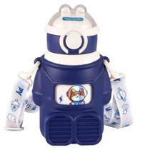 Garrafa Térmica Água Infantil Astronauta Com Alça Com Adesivos Canudo Escolar Colorida 480ml