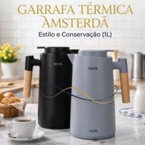 Garrafa Térmica Amsterdã 1 Litro com Cabo de Madeira Design Nórdico Café Chá Premium cor Sortida Garrafa Térmica Amsterdã 1 Litro com Cabo de Madeira Design Nórdico Café Chá Premium cor Sortida